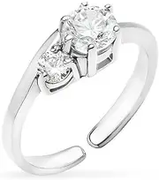 [Silverline Jewelry] 925 Sterling Silver Double Cubic Zirconia Stones Adjustable Open Toe Ring