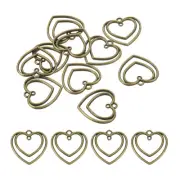 30Pcs Double-Heart Shape Alloy Open Back Bezel Pendants Resin Frame Bronze