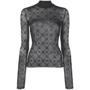 [Marine Serre] Marine Serre Moonogram-flocked Mesh Top XS BLACK