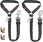 Mumoo Bear 2 in 1 Dog Seatbelts for Cars, 2 Pack Pet Safe Guard Car Seat Belt Headrest Restraint Clip Puppy Adjustable Dog Car Harness Belt with Anti-Shock Elastic Bungee Buffer for All Vehicles