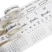 H Calendar Washi Tape Set of 8 - 4 Sizes 35mm 15mm 10mm 5mm, Decorative Patterned Masking Tape for Arts Crafts Bullet Journal Planner (Color: Calendar)