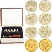 SWANGSA Wax Seal Stamp Set, Vintage 6 Pieces Sealing Wax Stamp Heads + 1 Wooden Handle Sealing Stamp Kit (Tree of Life Set)
