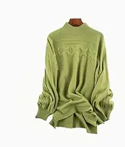 [PURRL] New Sweater Half Turtleneck Women Pullover Loose Solid Color Lantern Sleeve Knit Bottoming Shirt Women Autumn and Winter-Camel (Color : Gray, Size : One Size) Little Surprise