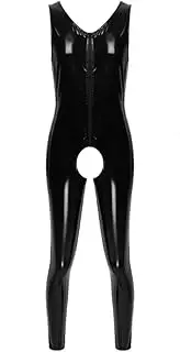 [HSQSMWJ] Leather Latex Catsuit Men Rubber Catsuit Sparkly Leather Bodysuit Jumpsuits Clubwear