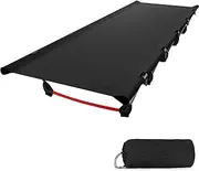 Aumerage Ultralight Folding Camping Cot, Easy Set-Up, Adult, Backpacking, Hiking, Camping, Travel, Office Nap, Outdoor, Indoor, Black, Aluminum Alloy, Anti-Slip Stabilizers, Foldable, Lightweight