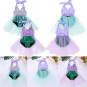 Baby Girls Cartoon Halter Sequined Outfits Mermaid Fish Scale Romper Tutu Dress