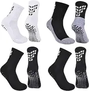 [GOGOGOAL] Anti-slip Grip Soccer Football Sports Socks Men Women Cushioned Cotton Crew Socks Yoga 6-8.5 2black+1white+1blackgray M 4 Pair, 2black+1white+1blackgray