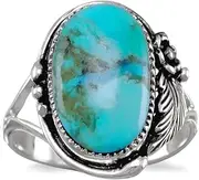 [JewelryWeb] Oxidized Ornate 925 Sterling Silver Simulated Turquoise Ring Turquoise 13mm X 17mm Vine Leaf Size 6 Band Style-Ring for Women