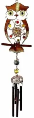 Whimsical Gemstone Hoot Owl Resonant Relaxing Copper Wind Chime Garden Patio