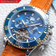 Mens Diver Chronograph Automatic Mechanical Skeleton Watch Silver Blue Orange