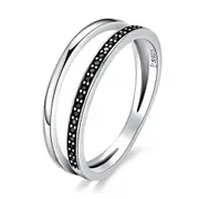 Silver plating Double Circle Black Stackable Finger Ring for Women Jewelry Gift_8