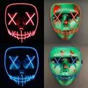 The Purge Movie Light Up Flash LED Wire "Smiling Stitched" Scary Mask Halloween