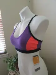 CHAMPION Cross-Back Swim Bra Top BLACK-purple-orange Size MED-8-10-NWT