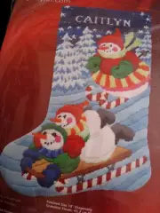 Christmas Longstitch Needlepoint Stocking Kit, SLEDDIN SNOWMEN,Reinardy,18"