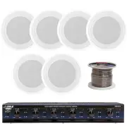 Full Range 8" 150W Flush Mount Speakers, Speaker Wire, 6Channel Speaker Selector