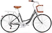 Adult Bike Hybrid, Vintage Style Pedal Chain Bike, 7 Speed Drivetrain, Rear Rack, Work/Commute/Shopping