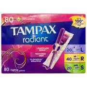 Tampax Radiant Tampons Trio Pack, Unscented, 80 ct