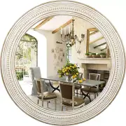 24 Inches Wood round Decorative Mirrors for Wall Decor, Rustic Circle Mirror for