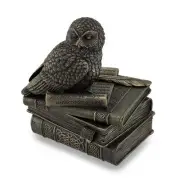 Owl Perched On Stack of Books Bronzed Trinket Box Stash Box Statue