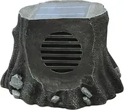 Solar-Powered Outdoor Bluetooth Speakers, IP65 Waterproof, Wireless Remote, 24-Hour Playback, Stereo Sound for Patio, Garden, Pool, Deck, Yard - Tree Stump Design (1 Pack)