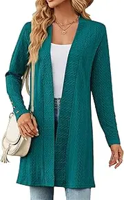 [Generic] Women Solid Color Long Cardigan Top Fashion Open Front Button Sleeve Outerwear Coats Lightweight Casual Sweater