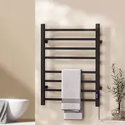 Devanti Heated Towel Rail, Steel Electric Towels Rack Warmer with Timer, 8-Rod Bathroom Holder Clothes Airer, 105W 40-55°C Wall-Mounted Space Saver (Black)