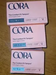 3 Boxes of Organic Cora Tampons Sizes Regular Super and Super Plus 1 Of Each