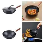 Cast Iron Wok Home Round Bottom Deep Fry Pan for Steaming Stewing Simmering
