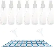 ZHIYE 7PCS Spray Bottle, 100ml Plastic Refillable Spray Bottle Clear Empty Fine Mist Atomiser Travel Bottle with Funnel and Labels for Cleaning Make-up Cosmetic Hair