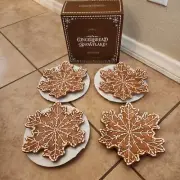 NEW S/4 Pottery Barn Gingerbread Snowflake APPETIZER Plates Holiday Christmas