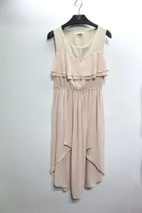 在飛比找Yahoo!奇摩拍賣優惠-0918 粉色雪紡拼接無袖高腰長洋裝