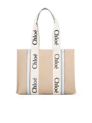 Chloé Medium Woody Tote Bag in White/Light Blue