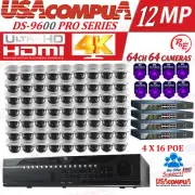 Hikvision 64 CH Security Camera System PRO 64 PoE Dome IP 4MP W/ 64TB HDD