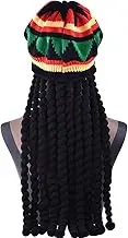 Rasta Hat with Black Dreadlocks Wig Rasta Wig with Crocheted Knitted Beret Cap