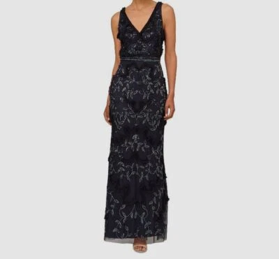 Aidan Mattox Women Blue Mini Ruffled Beaded Gown Size 10