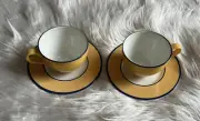 Pagnossin IronStone Spa Orange Blue Trim Treviso Coffee Cups Saucers Set 2 Italy