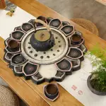 中式茶具 漢韻堂新中式古典蓮花圓形茶盤套裝托盤杯墊仿石茶幾擺件復古茶具