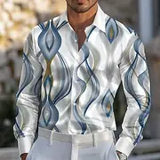 Men's Geometric Gradient Waves Satin Shirt Dress Shirt Button Up Shirt Long Sleeve Fashion Casual Vacation Holiday Summer Spring Fall Turndown Collared Shirts