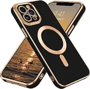 DUEDUE for iPhone 12 Pro Max Magnetic Case, [Compatible with MagSafe], iPhone 12 Pro Max Phone Case Wireless Charging, Luxury Plating Slim Shockproof Soft iPhone 12 Pro Max Cover 6.7-inch, Black