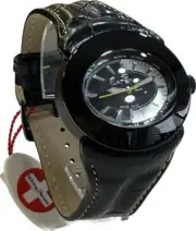 Watch CATENA Quartz Man Woman 47 MM Swiss Made vintage Steel And Skin Black New