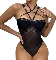 [Generic] Lace Panties with Opening Women's 1 Piece Backless Mesh Bodysuit Neck Lace Up Sheer Teddy Nightie Lace Up Lingerie Fishing Net Sexy Underwear Sleepwear Steel plus Size Lingerie for Women 4x Christmas