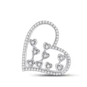 14k White Gold Round Diamond Scattered Heart Pendant 1/3 Cttw
