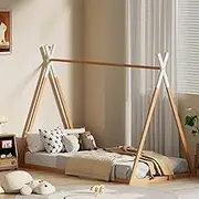 Artiss Single Bed Frame, Platform Wooden Montessori Beds Base with Plywood Slat, Timber Frames Kids House Bed for Boys Girls, Baby Cot Bedroom Home Furniture, Modern Design Oak, Easy Assembly