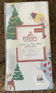 Pottery Barn Kids Rudolph Holiday Glow in the Dark Sheet Set TODDLER 3 PCS NWT
