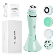 4 in 1 Facial Cleansing Brush Rechargeable Electric Waterproof Spin Sonic Exfoliating Face Scrubber Brush Kit Skin Care