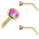 (2 pieces) "L" bend Nose Stud Ring Opal Set Flat Top Surgical Steel 20g B/6/4/LP