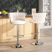 SERENITà Modern Silver Swivel Upholstered Velvet Adjustable Height Counter Stool with Metal Frame White (Set of 2)