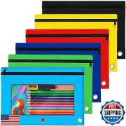 Officygnet Pencil Pouch for 3 Ring Binder, Bulk 6 Pack 3 Hole Zipper Pencil P