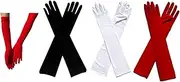 [ZENRUIMING] 3 Pairs Long Opera Party Gloves Satin Tea Party Gloves, 45cm Vintage 1920s Party Cocktail Party Dress Up Performance Props, Red,Black,White, 45cm