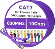 Cat 7 Ethernet Cable 100FT, Flat 10Gbps High Speed Internet Cord, STP Shielded, Pure Copper, CAT7 RJ45 LAN Network Cable, Compatible with PC, Laptop, PS5, Xbox Modem, Router, PoE, Purple Cable